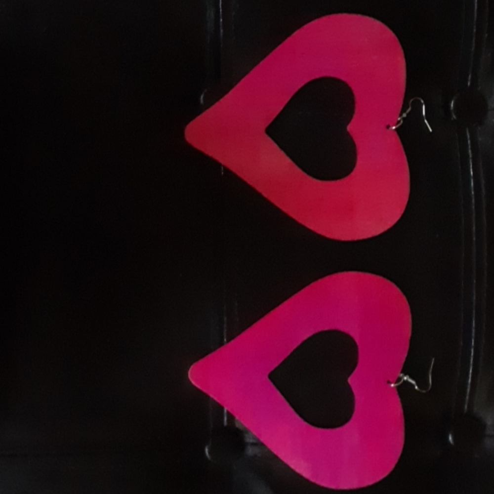Pink wooden hoop earrings